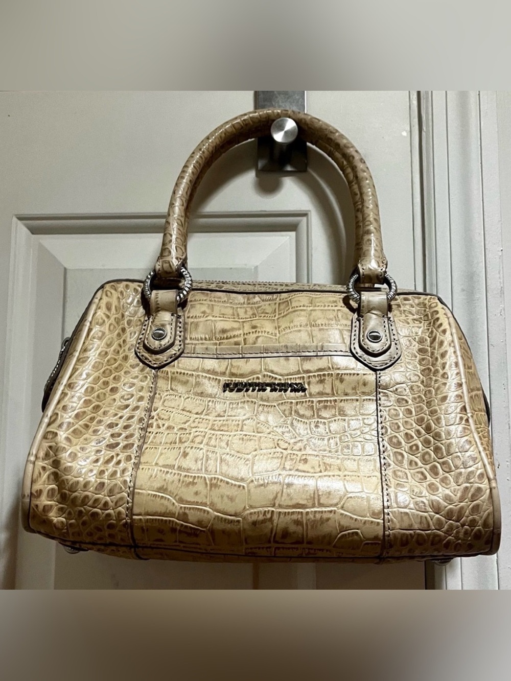 Judith Ripka Crocodile Leather Embossed Tan Satchel/ Handbag